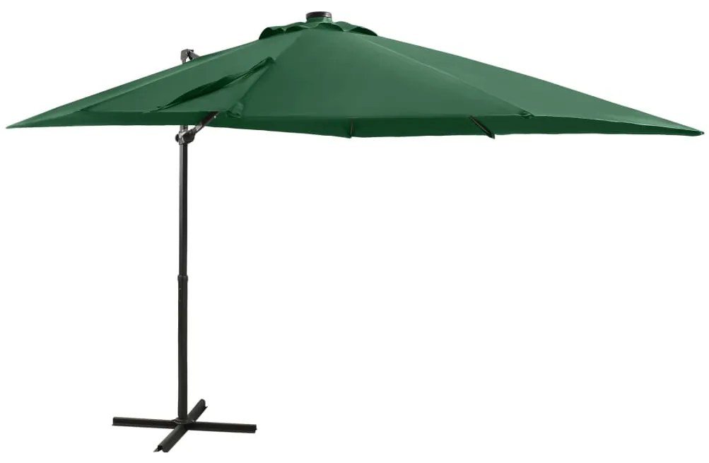 Guarda-sol jardim cantilever c/ poste e luzes LED 250 cm verde