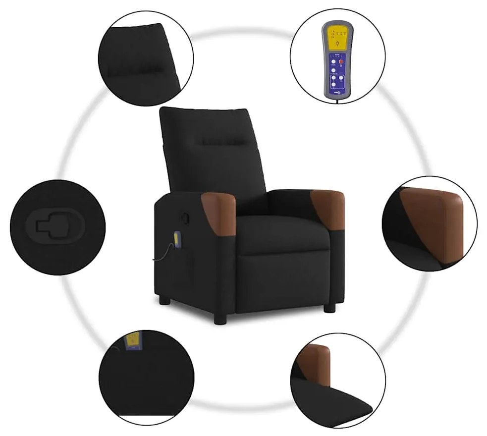 Poltrona de massagens reclinável tecido preto