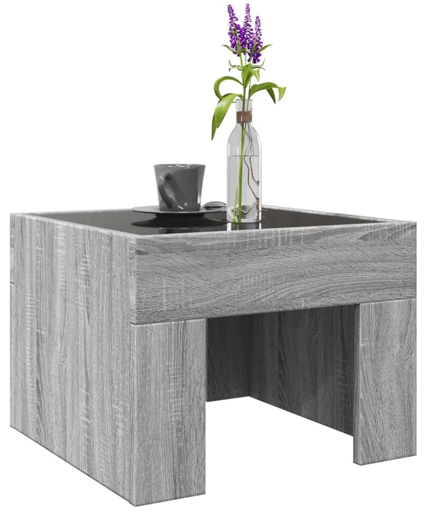 Mesa de centro luzes LED Infinity 40x40x30 cm cinzento sonoma