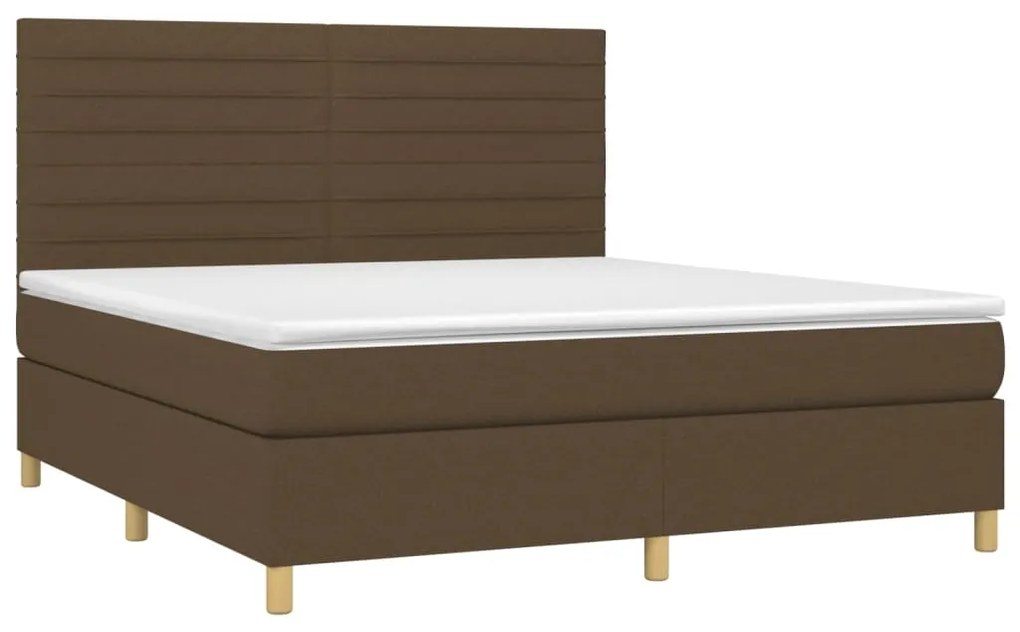 Cama box spring c/ colchão/LED 160x200cm tecido castanho-escuro