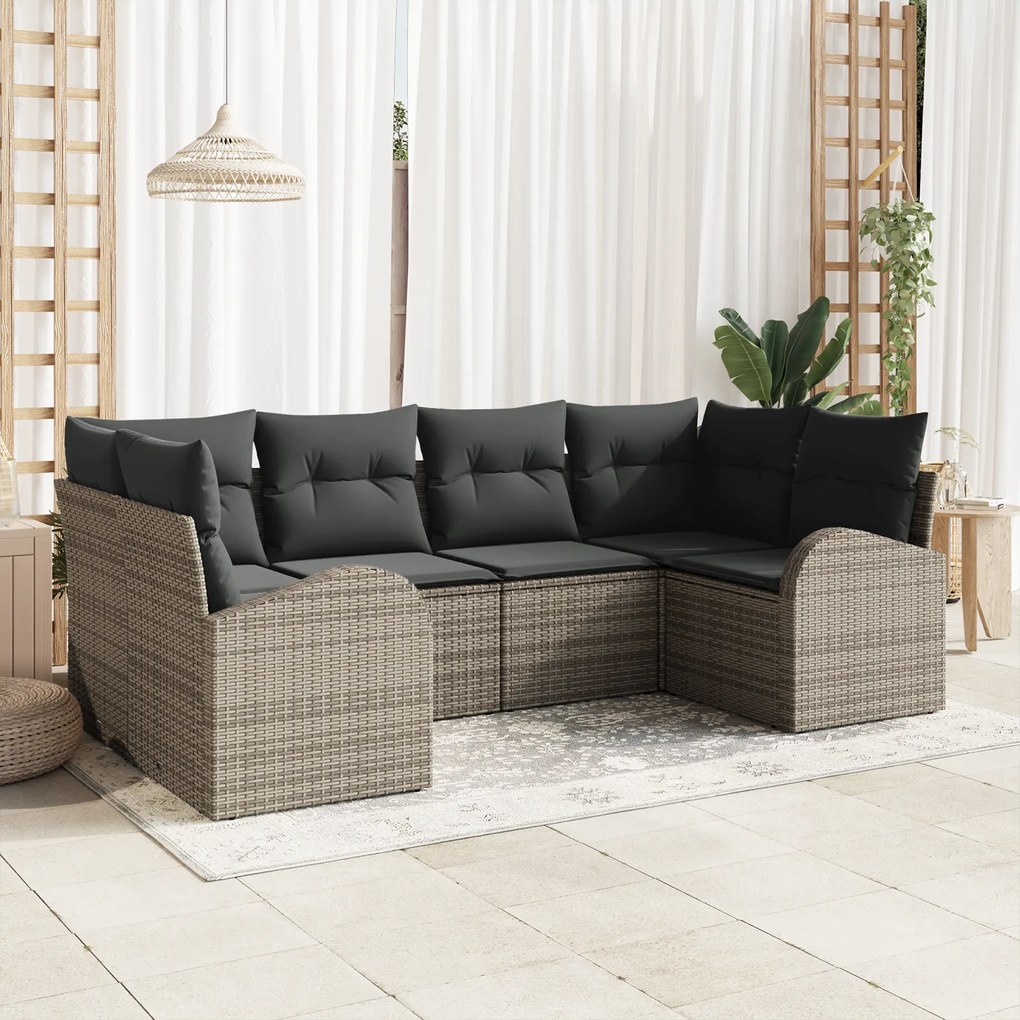 vidaXL Conjunto de 6 Peças de Sofás para Jardim com Almofadas Cinza Polirattan