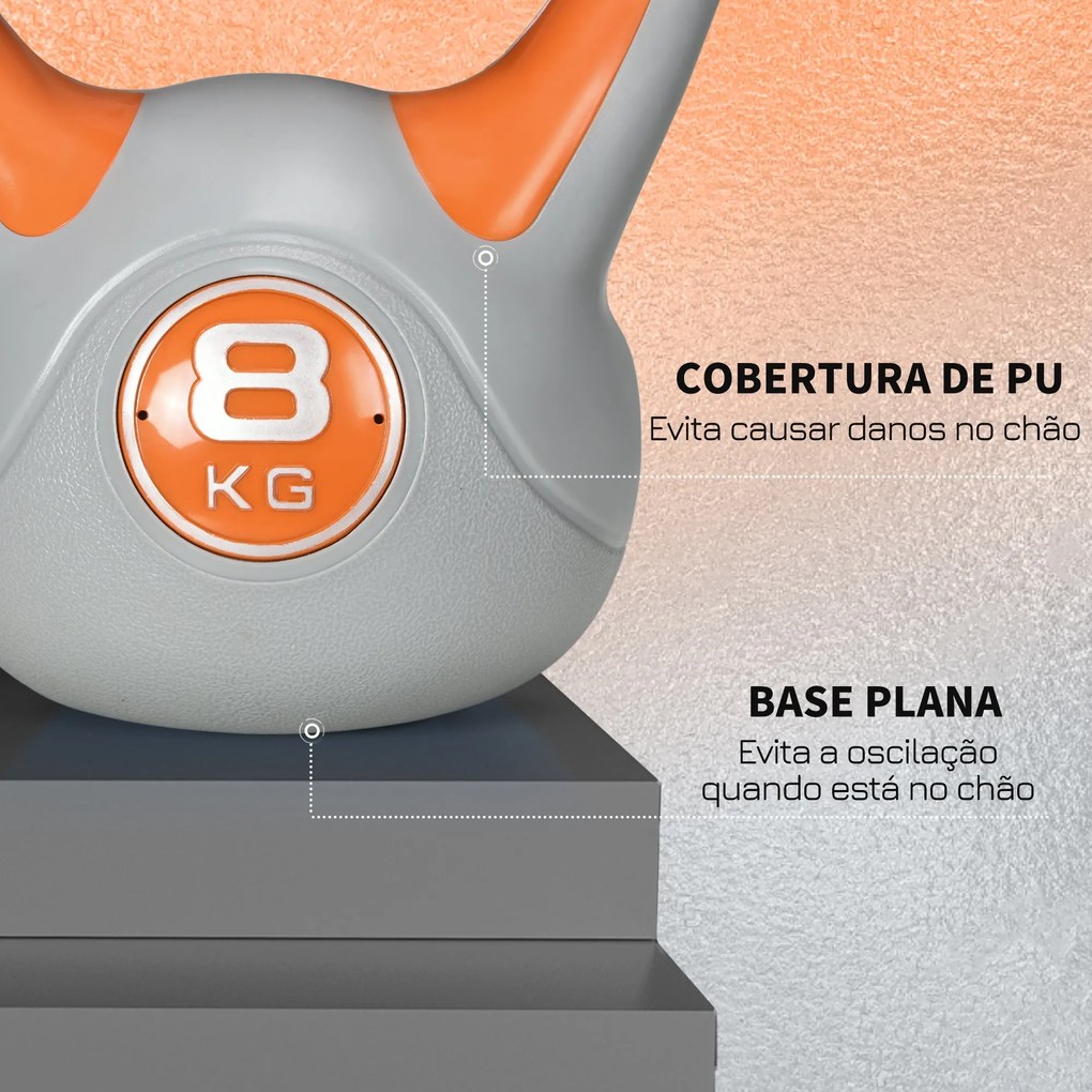 Kettlebell 8kg Peso Russo com Revestimento de PU e Enchimento de Areia para Treinamento em Casa Ginásio 20x14x24cm Laranja e Cinza