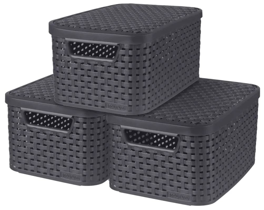 437446 Curver Caixas arrumação c/ tampas Style 3 pcs tamanho S 6L antracite