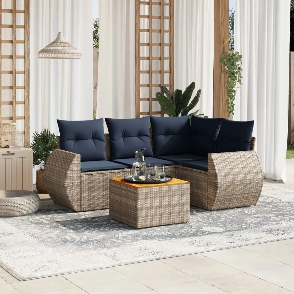 vidaXL 5 pcs conjunto sofás p/ jardim c/ almofadões vime PE cinzento