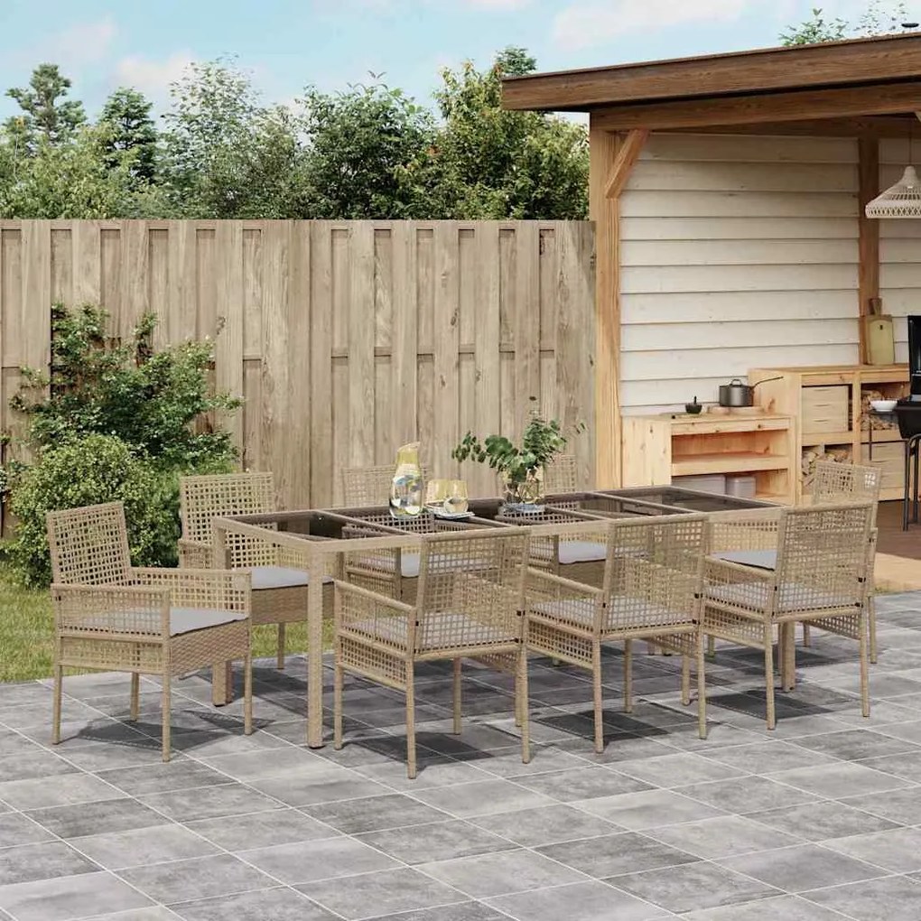 Conjunto de Jantar para Jardim 9 pcs Bege 250 x 100 x 75 cm