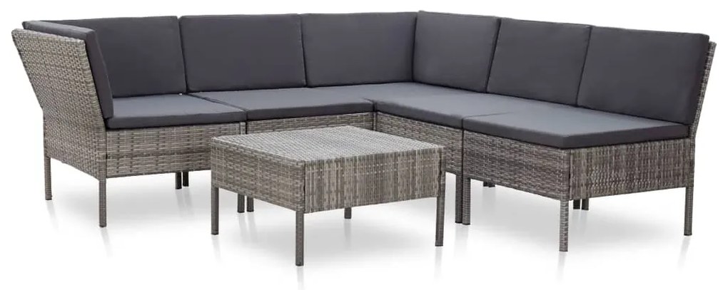 vidaXL 6 pcs conjunto lounge de jardim c/ almofadões vime PE cinzento