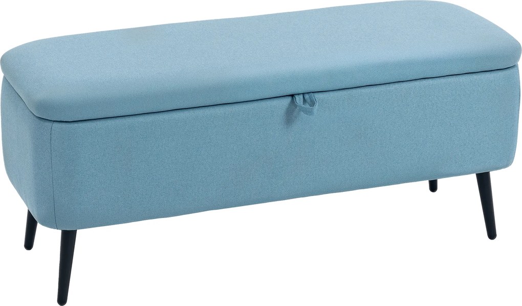 Banco de Armazenamento Estofado em Linho com Tampa Abatível e Pés de Aço Carga Máxima 150kg 101x38,5x44,5 cm Azul Claro