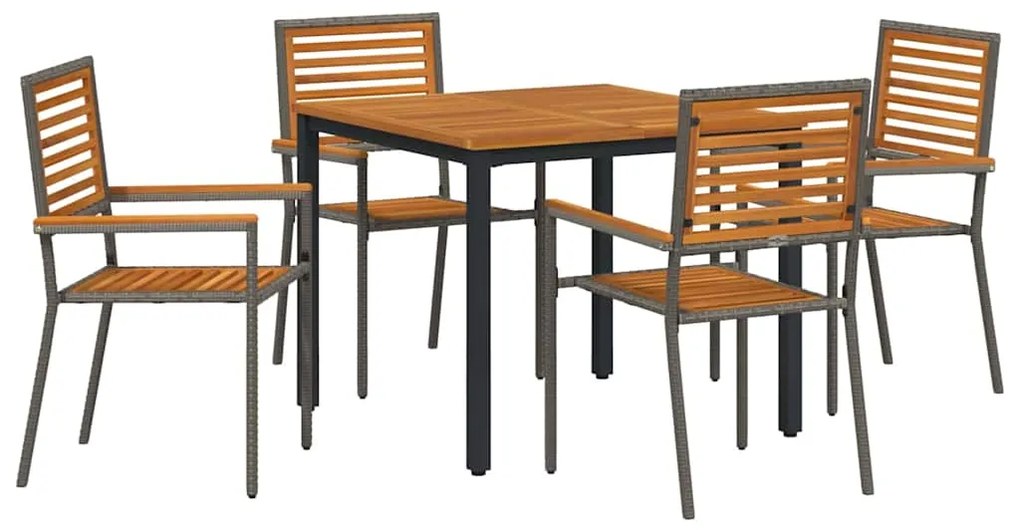 Conjunto de Jantar para Jardim Conjunto de 3 Cinza Metal e madeira