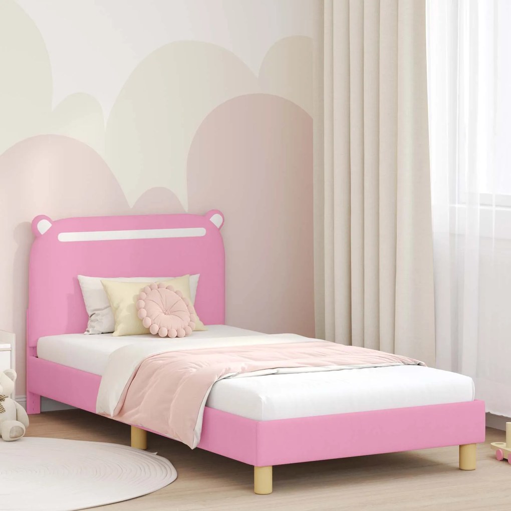 vidaXL Estrutura de Cama Infantil com Cabeceira Rosa 90 x 200 cm