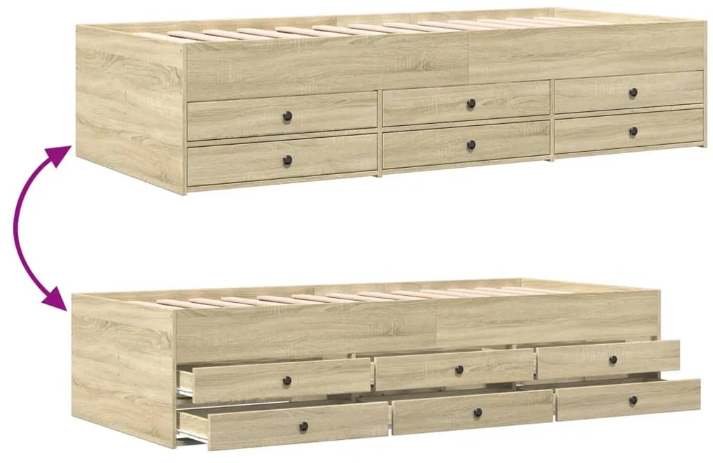 Sofá-cama com gavetas sem colchão 75x190 cm carvalho sonoma
