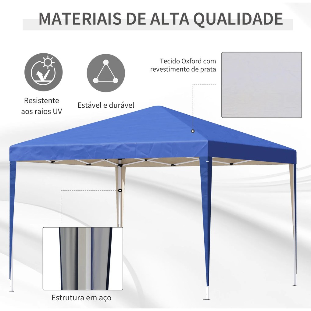 Tenda Dobrável 295x295x255 cm com Bolsa de Transporte Altura Ajustável