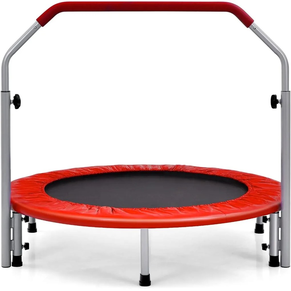 Trampolim de Fitness Interior φ101cm Mini Trampolim com Pega Ajustável em Altura Dobrável para Crianças Carga 150 kg Vermelho