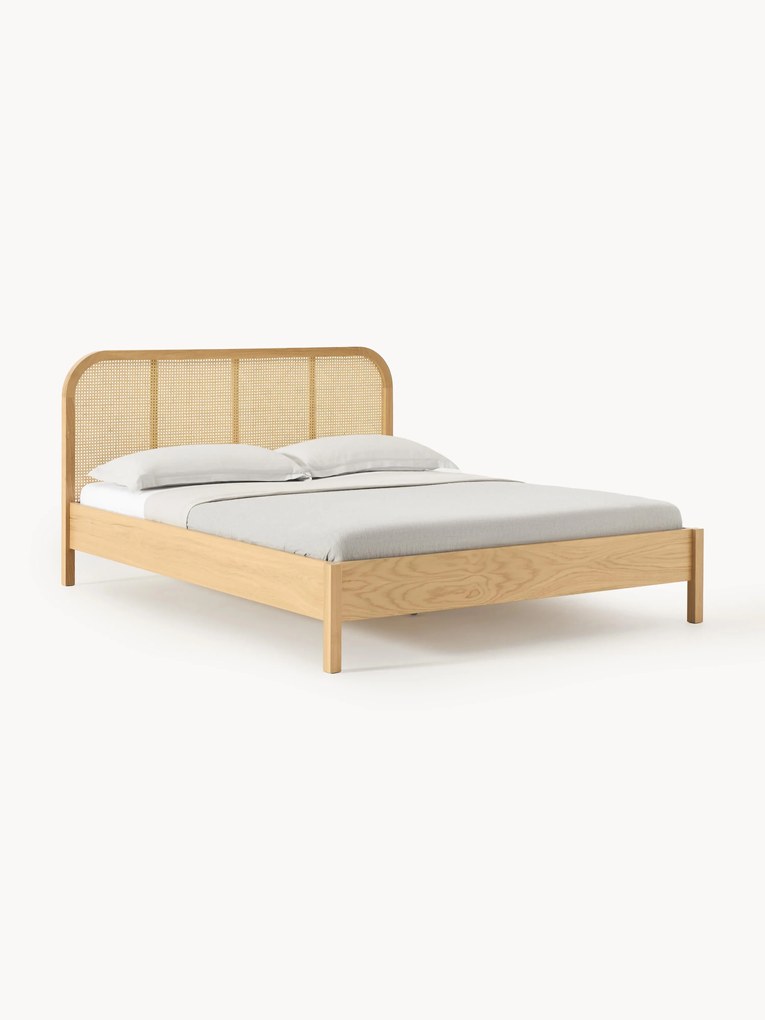Cama de madeira com cabeceira em vime vienense Jones