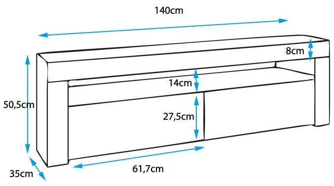 Móvel TV Lamas – 140x50,5 cm – Branco Brilho com LED RGB – Design Mode
