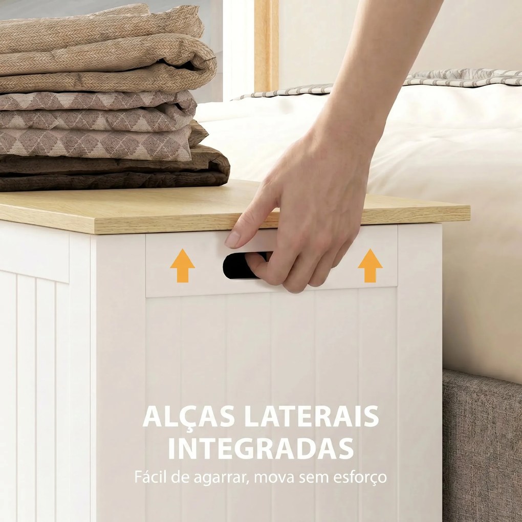 Baú de Arrumação 90 L com Tampa Versátil com Dobradiça de Segurança 80,5x40x46,4 cm Madeira e Branco