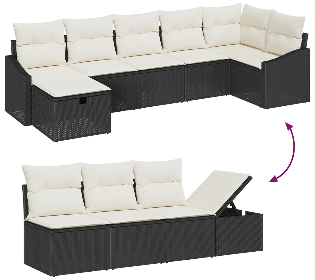 Conjunto de Sofá de Jardim de 7 Peças com Almofadas Preto Rattan Sinté