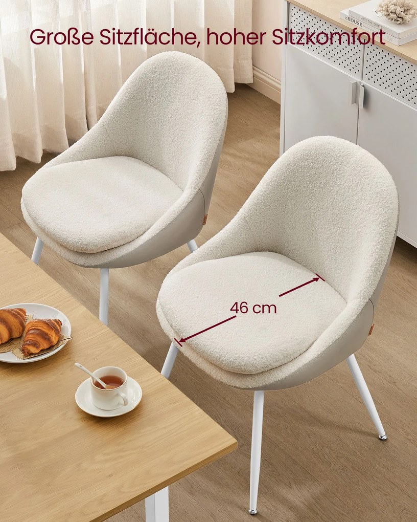 Conjunto de 2 cadeiras de jantar com pernas viradas para o exterior branco creme e branco