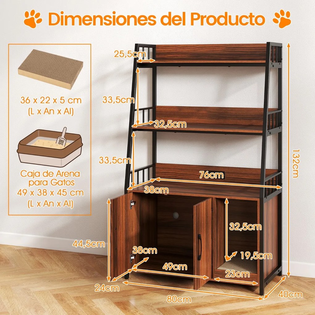 Móvel ocultos para gatos com estação de carregamento integrada tapete arranhador e casa de banho para animais de estimação 80 x 40 x 132 cm castanho