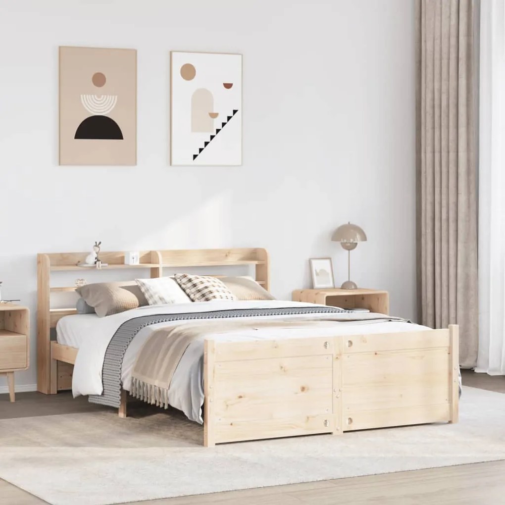 Estrutura de cama com cabeceira 140x200 cm pinho maciço