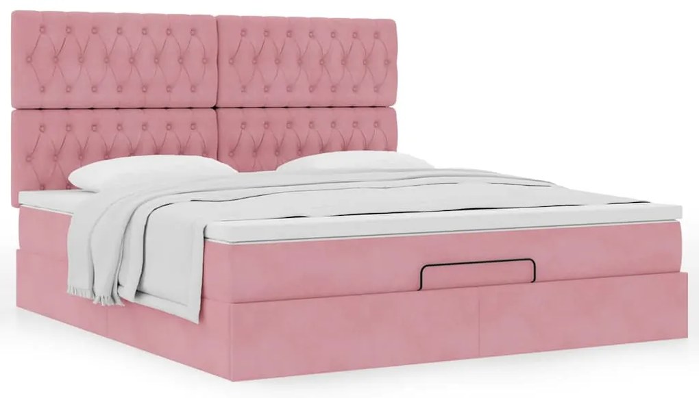 Estrutura de cama otomana com colchões 180x200 cm veludo rosa