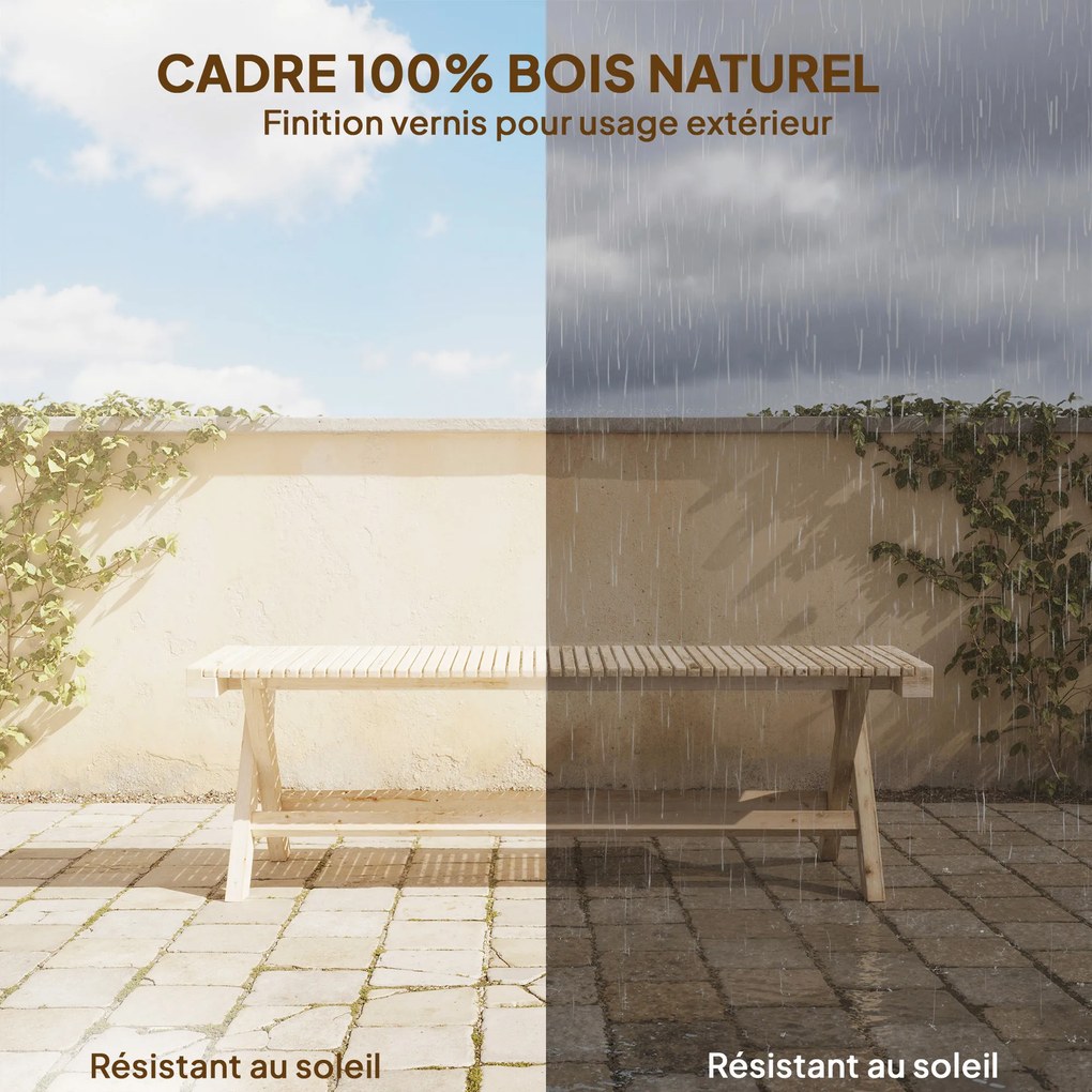 Banco de jardim em madeira maciça 140 x 40 x 43 cm, banco de jardim com assento em ripas com efeito de madeira, madeira natural