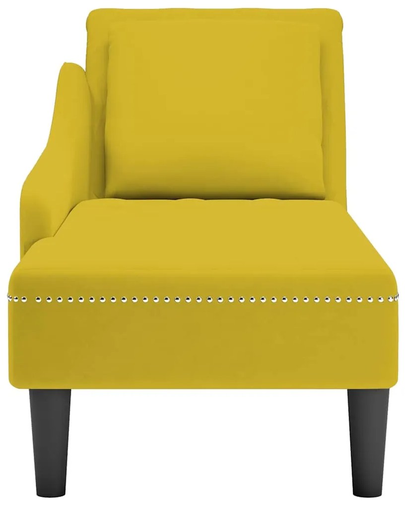 Chaise lounge c/almofada/apoio de braços direito veludo amarelo