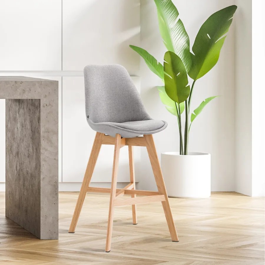 Banco de bar Cannes em tecido e com estrutura de Cor Natural 48 x 112 x 56 cm Cinzento