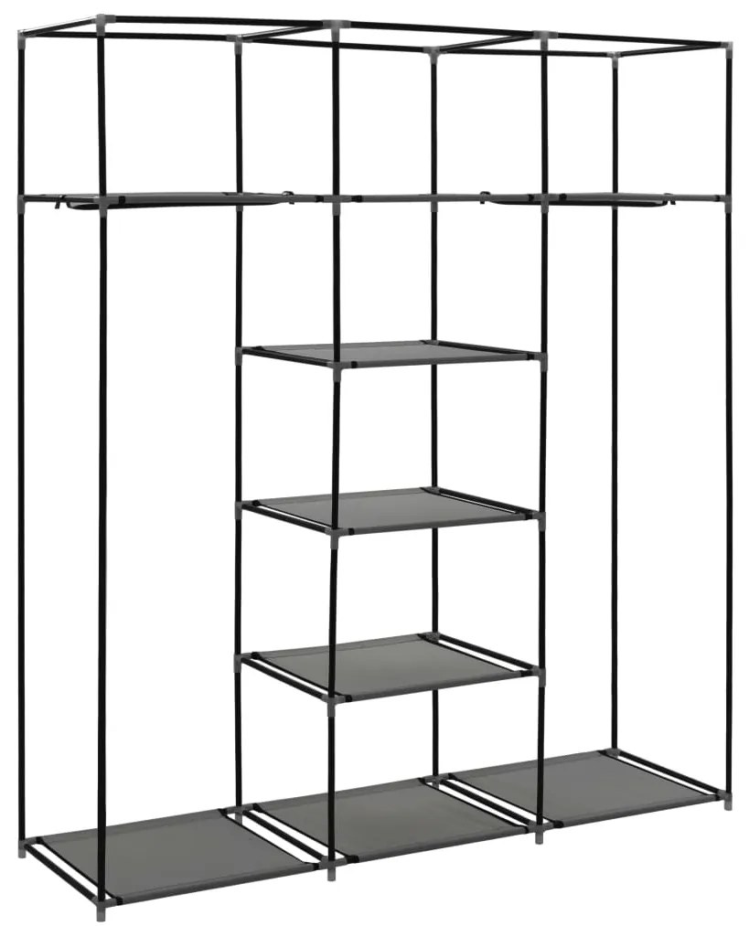 Roupeiro c/ compartimentos e varões 150x45x175 cm tecido cinza