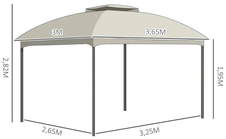 Pérgola Exterior 3x3.65x2.82m de Jardim Marco de Ferro com Parede Late