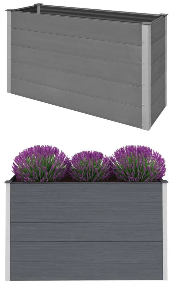 Canteiro elevado para jardim WPC 150x50x91 cm cinzento