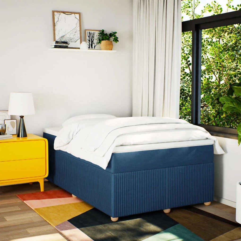 Cama boxspring com colchão 120x190 cm tecido azul