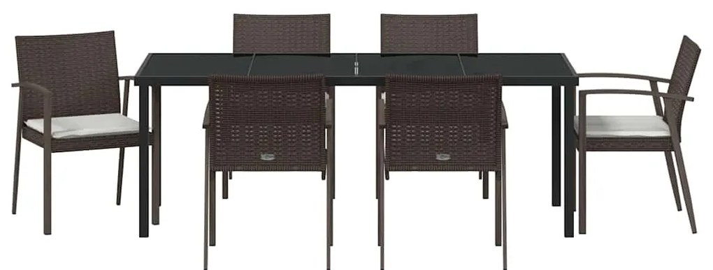 Conjunto de Jantar de Jardim de 7 Peças com Almofadas em Polyrattan Ca