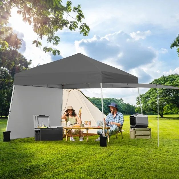Tenda Pop-up de 430 x 280 cm com 2 paredes laterais convertíveis em toldo festas, eventos, feiras, jardim cinza