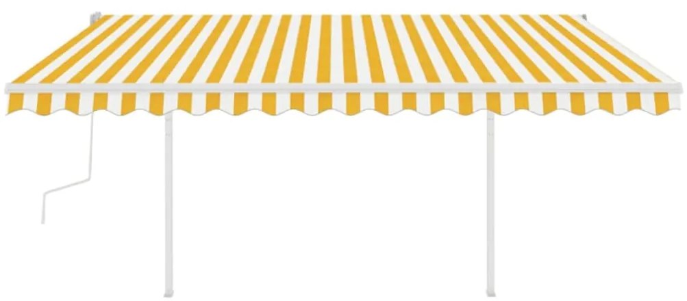 Toldo retrátil manual com postes 4,5x3,5 m amarelo e branco