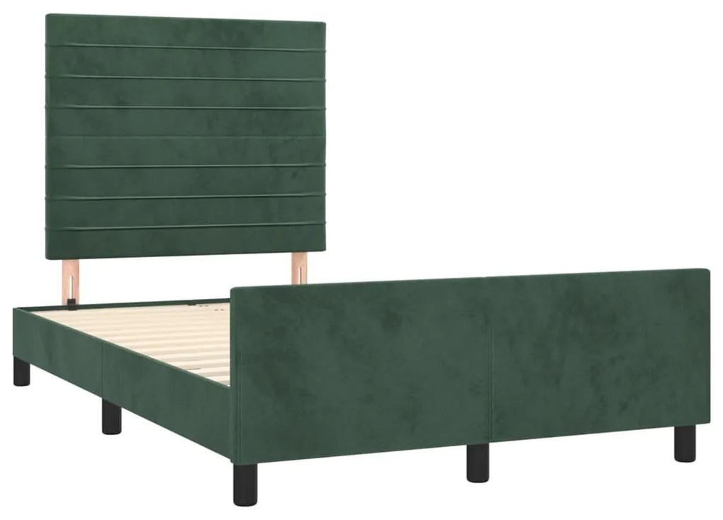 Estrutura de cama sem colchão 120x200 cm veludo verde-escuro