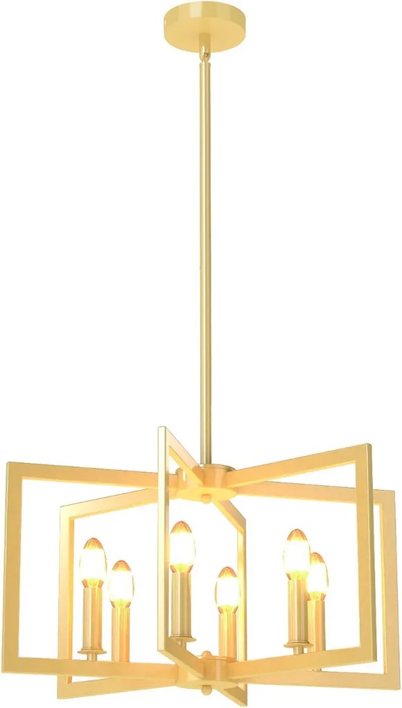 Candeeiro rústico de 6 luzes com design geométrico, altura ajustável e metal industrial cor cobre