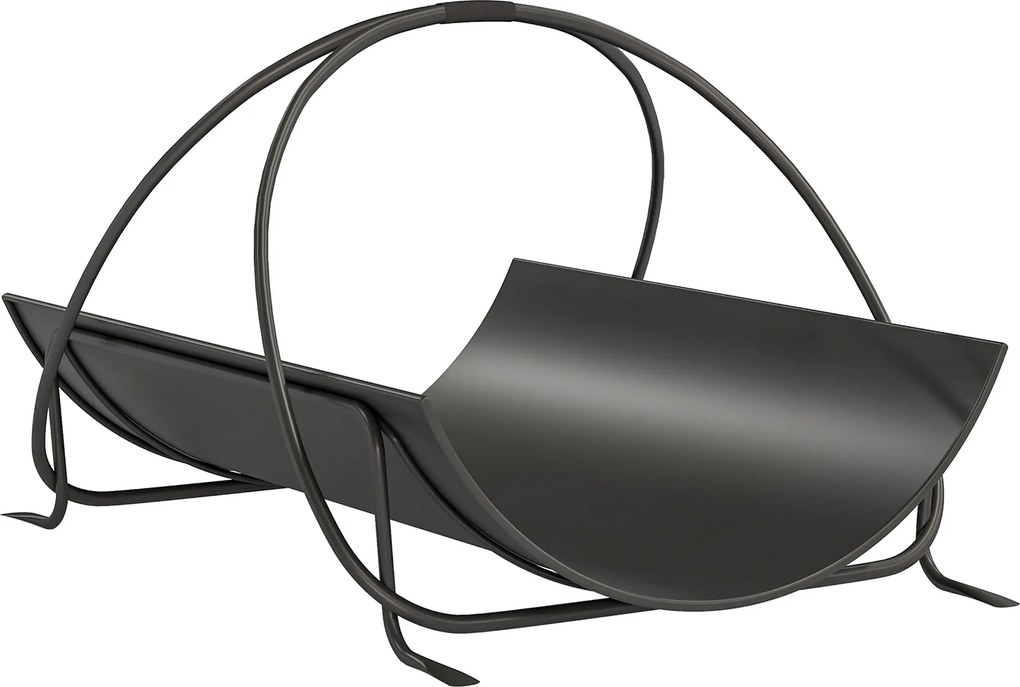 Outsunny Suporte de lenha para interior 51 x 38 x 33cm prateleira geométrica para lenha com alça em metal, Preto | Aosom Portugal