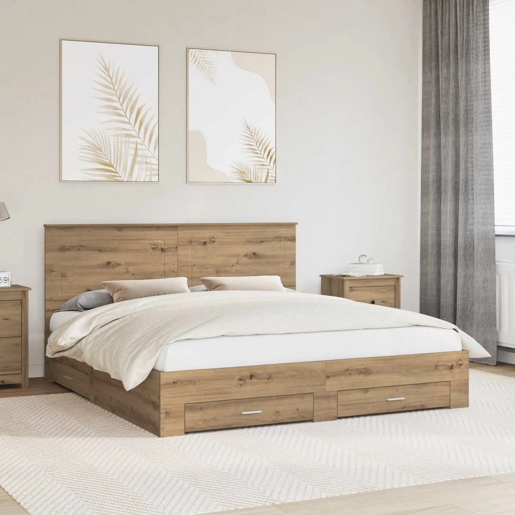 vidaXL Estrutura da Cama com cabeceira Carvalho Artesanal 180 x 200 cm