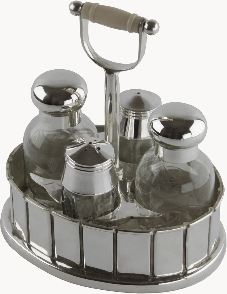 Conjunto de garrafas de azeite e vinagre artesanal em prata Sheffield Modern Line, conjunto de 5