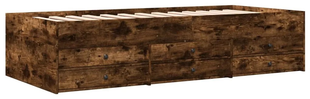 Sofá-cama com gavetas sem colchão 90x190 cm carvalho fumado