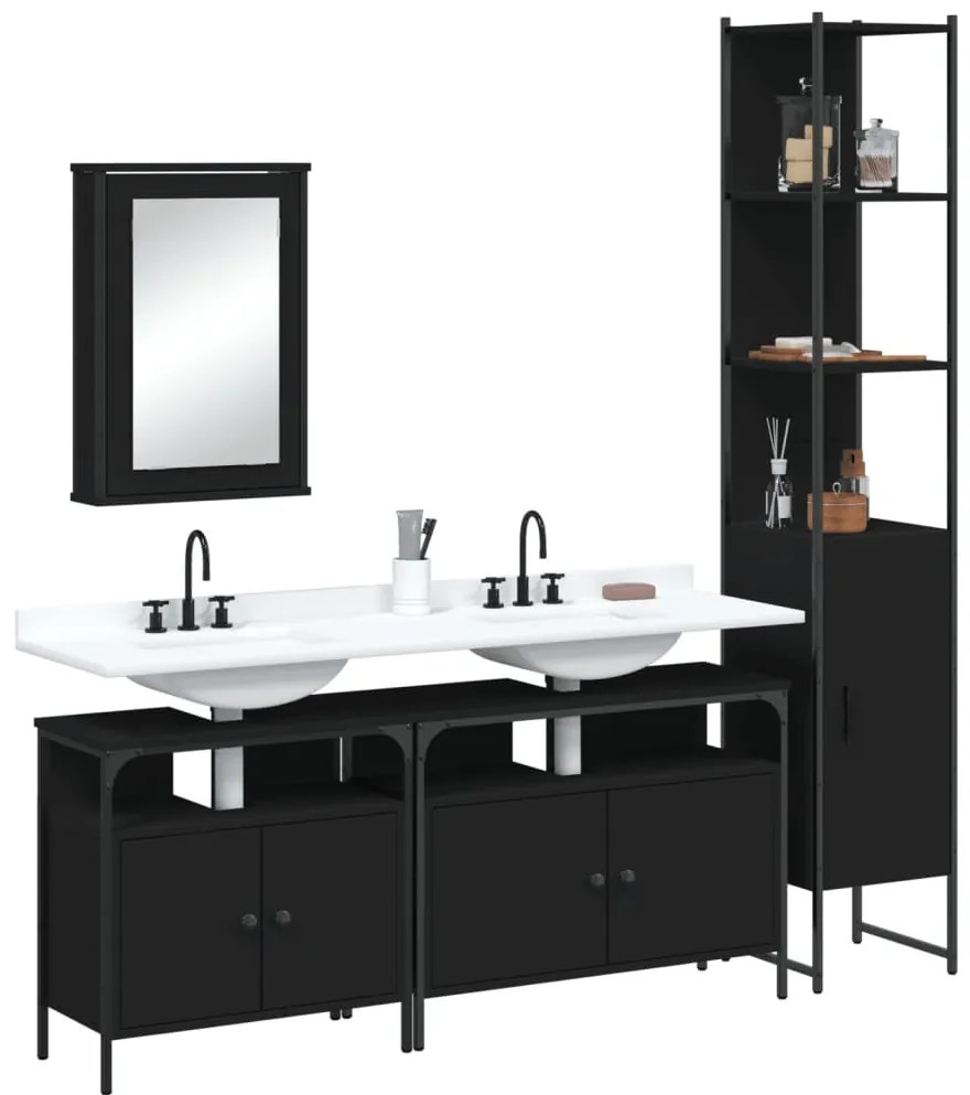 4 pcs conjunto móveis casa de banho derivados de madeira preto