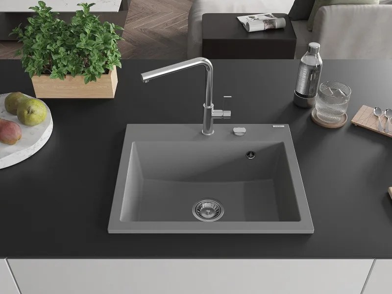 Mexen Oscar lava-loiça de granito de 1 câmara, 580 x 490 mm, cinzento, sifão cromado - 6519581000-71