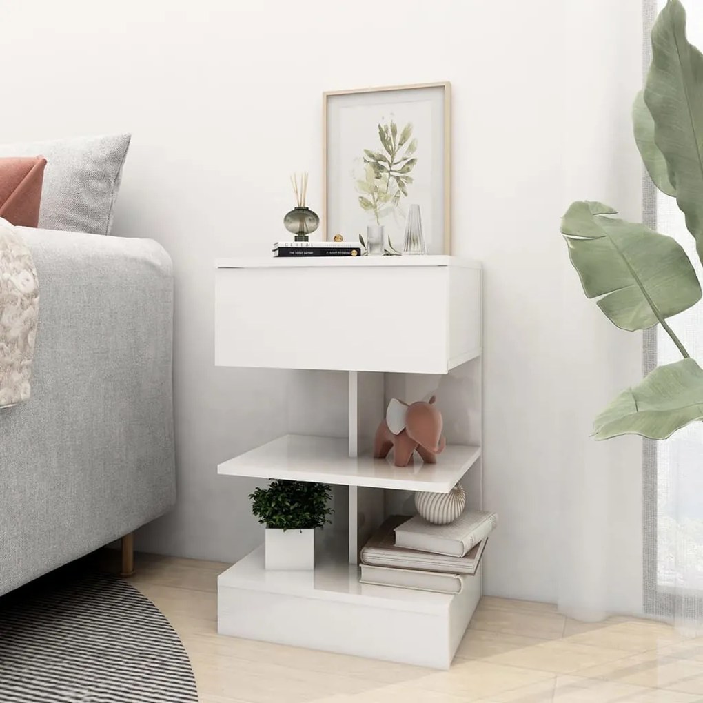 Mesa de cabeceira derivados de madeira branco brilhante