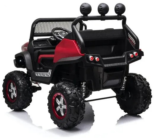 Jipe elétrico para crianças Mercedes-Benz Unimog bateria 12v, 4x4 2 Lugares pneus em borracha, assento em pele artificial Vermelho