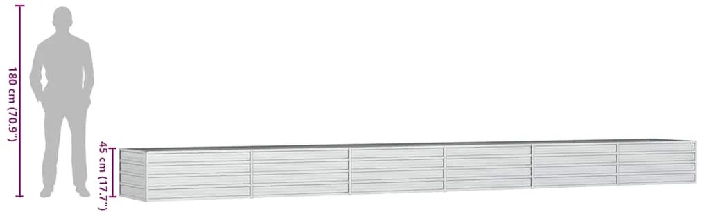 Canteiro elevado de jardim 600x80x45cm aço galvanizado prateado