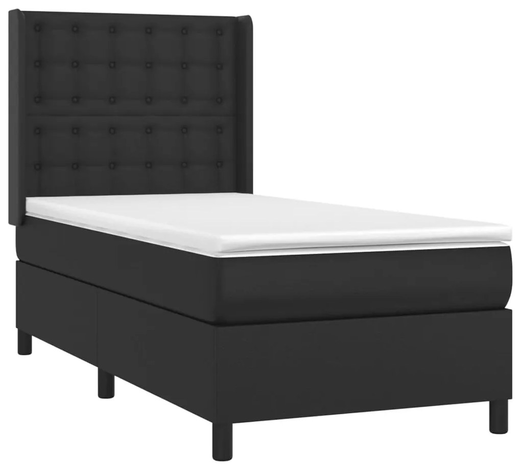 Cama box spring c/ colchão/LED 80x200 cm couro artificial preto