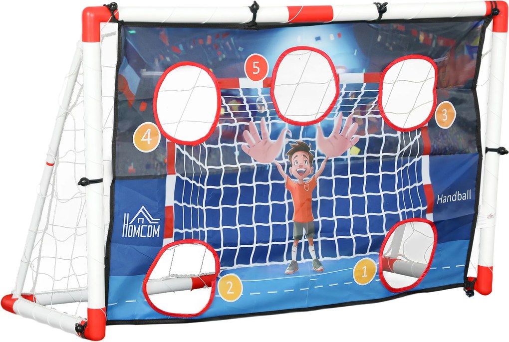 HOMCOM Baliza de handebol infantil exterior 5 zonas-alvo bola de handebol insuflável bomba 116 x 48 x 76 cm branco | Aosom Portugal