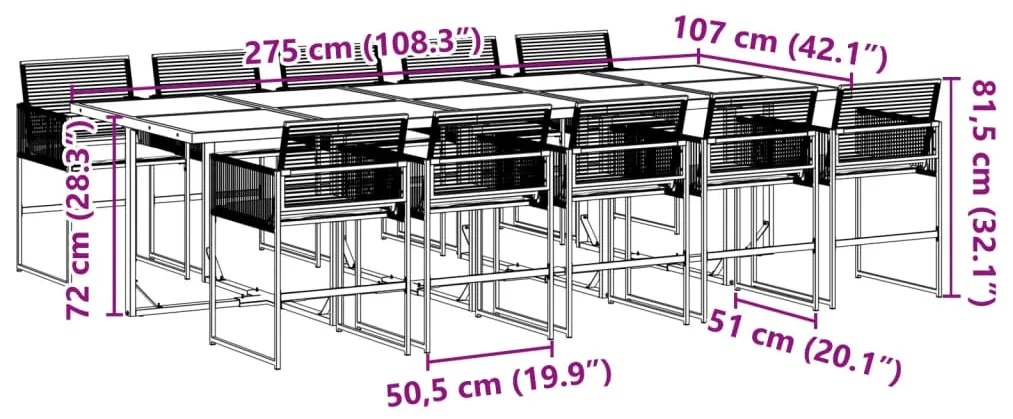 11 pcs conjunto de jantar p/ jardim c/ almofadões vime PE preto