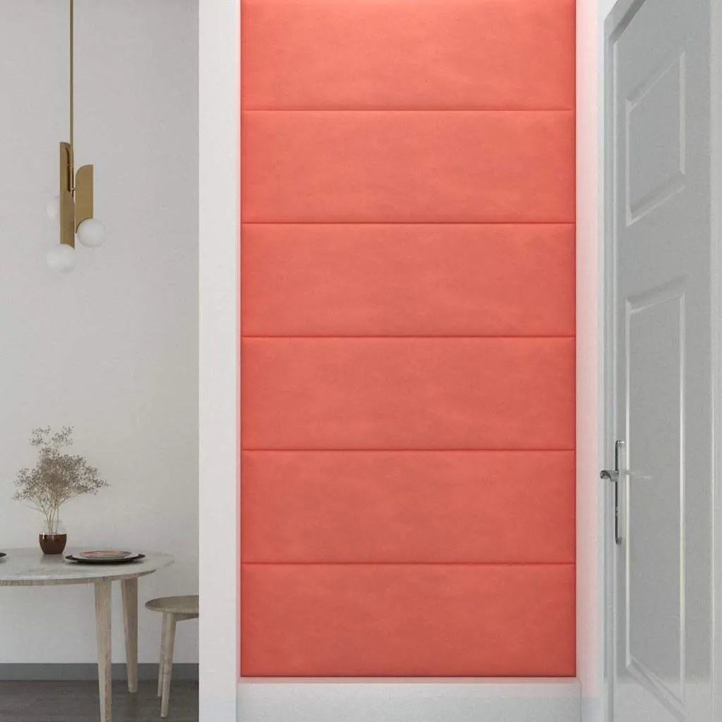 Painel de parede 12 pcs 90x30 cm veludo 3,24 m² rosa