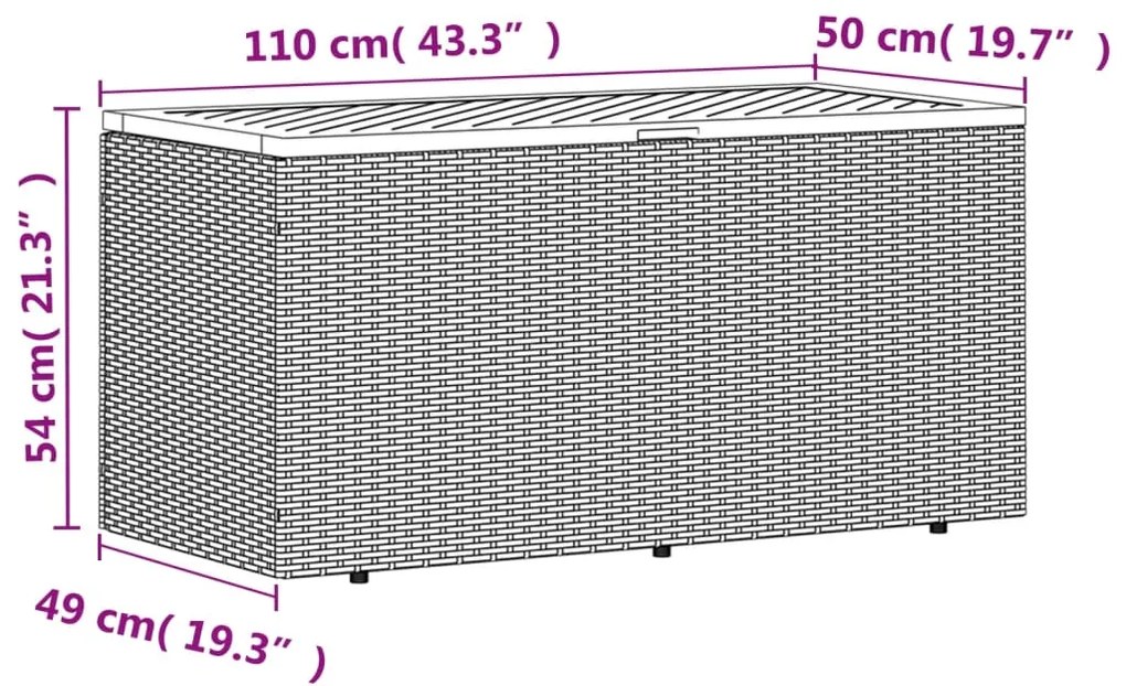 Caixa arrumação jardim 110x50x54 cm vime PE/acácia maciça cinza